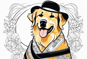 a golden retriever in a kimono with a black belt tattoo idea