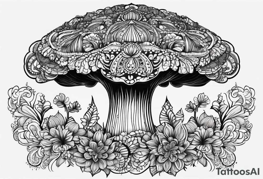 Shaggy cap mushroom dripping ink off cap mandala henna black tattoo design tattoo idea