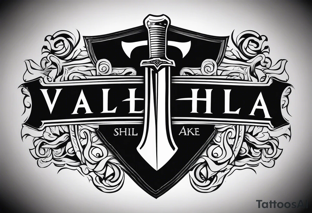 Valhalla shield  sword axe tattoo idea