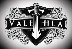 Valhalla shield  sword axe tattoo idea