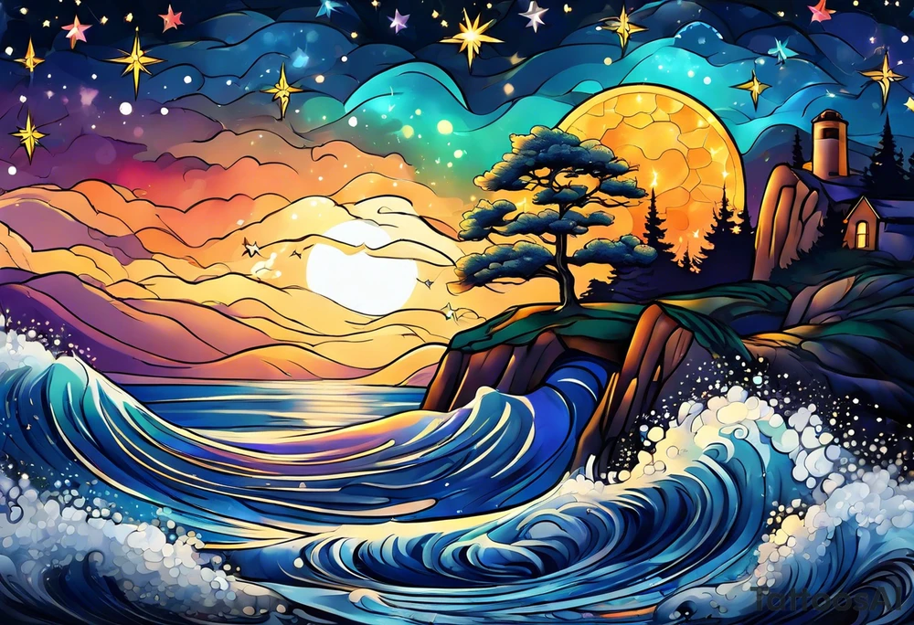 Starry night half sleeve tattoo idea