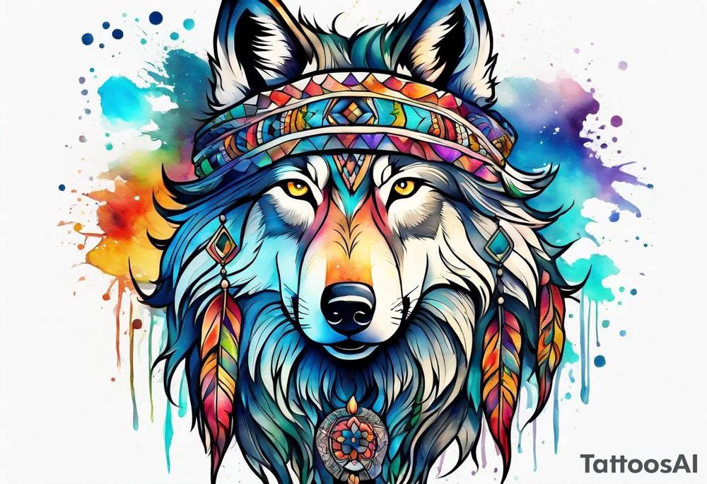 Hippie wolf tattoo idea