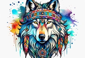 Hippie wolf tattoo idea