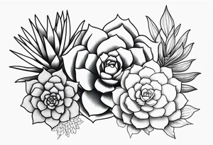 fine line. one big succulent in the middle. Two smaller succulents on the side. Dots and floral
. Sternum tattoo grey scale shading tattoo idea