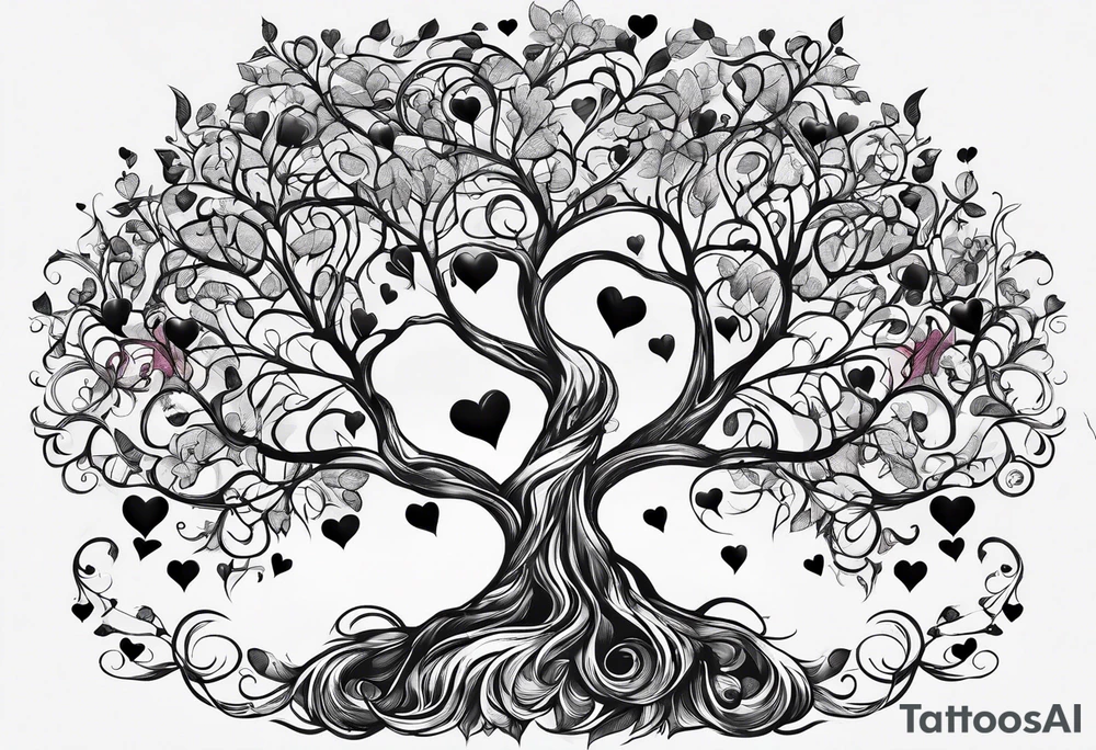 Family tree with  hearts for each person tattoo idea