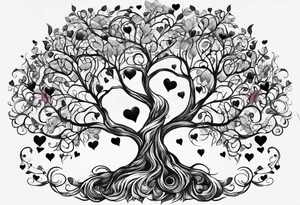 Family tree with  hearts for each person tattoo idea