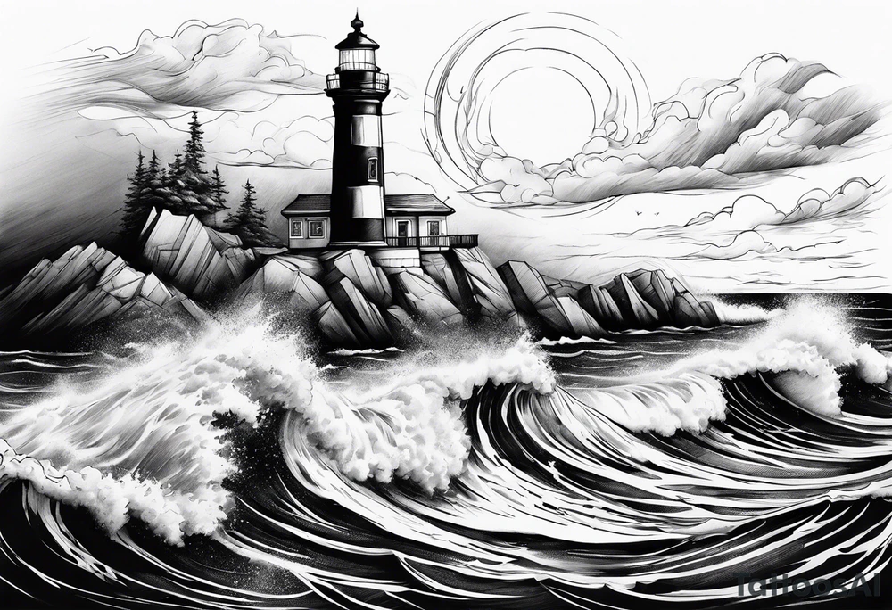 Lighthouse in a storm tattoo idea