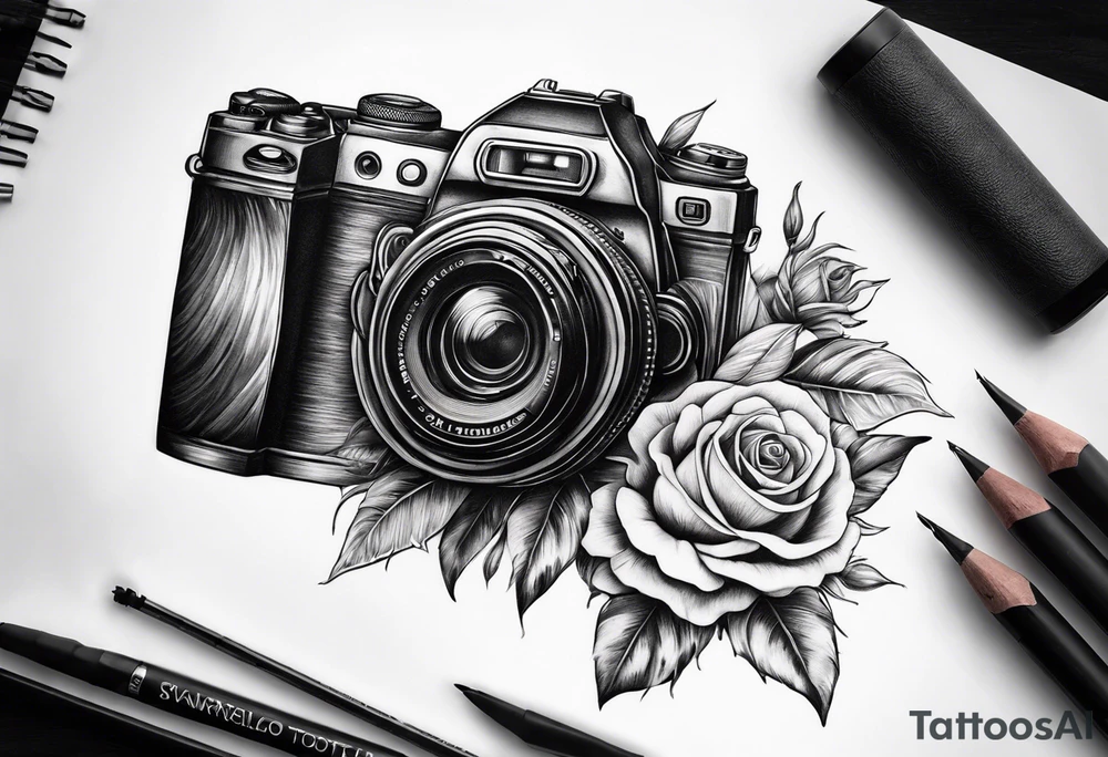 Tournesol,  rose flower, Camera, wave, palmier tattoo idea