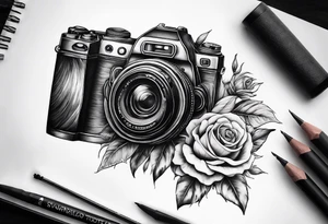 Tournesol,  rose flower, Camera, wave, palmier tattoo idea