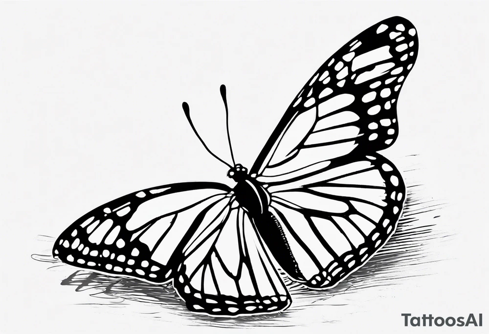 realistic monarch butterfly simple black outline landed on the ground with wings slightly closed tattoo idea