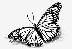 realistic monarch butterfly simple black outline landed on the ground with wings slightly closed tattoo idea