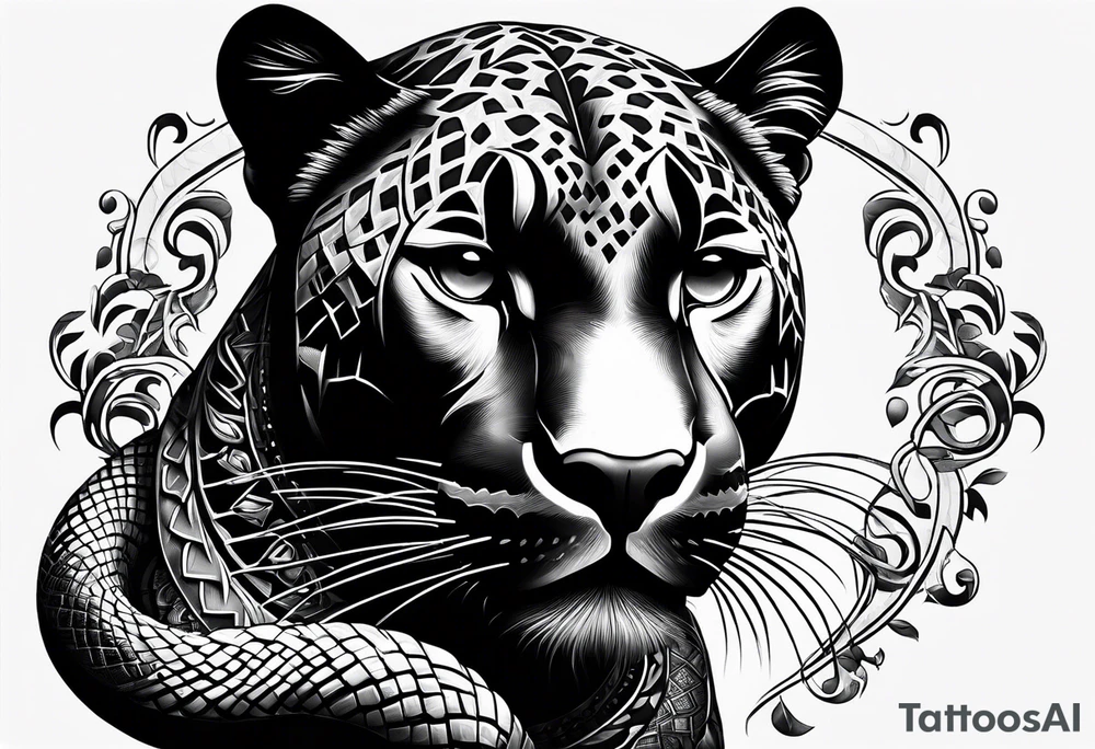 aztec black jaguar with snake tattoo idea