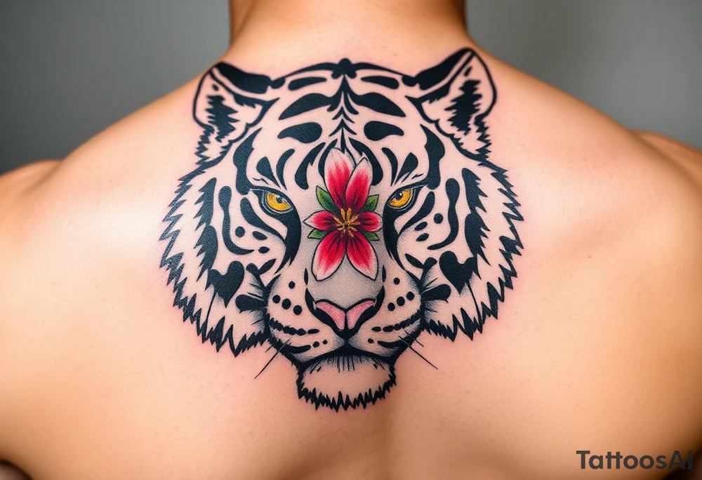 tiger with flower in the pupil of the eye bright colors trash polka tattoo idea