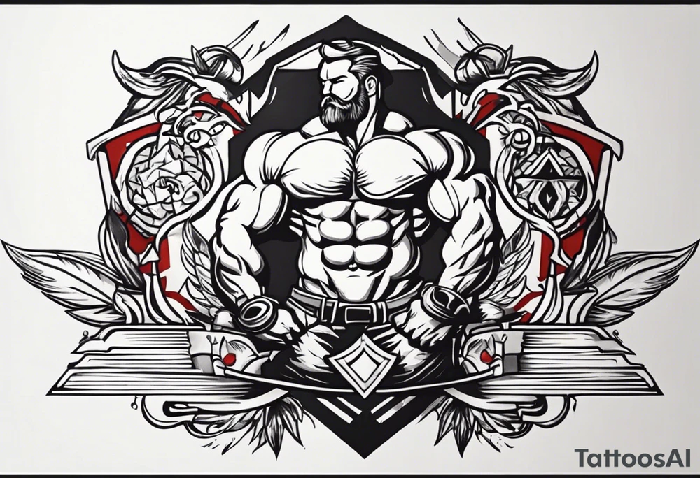 Simple design with elements linked to bodybuilding  travel and freedom , no people tattoo idea