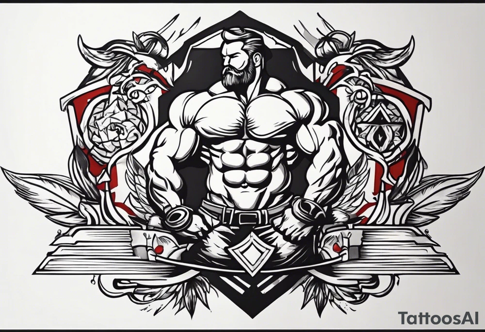 Simple design with elements linked to bodybuilding travel and freedom , no people tattoo idea