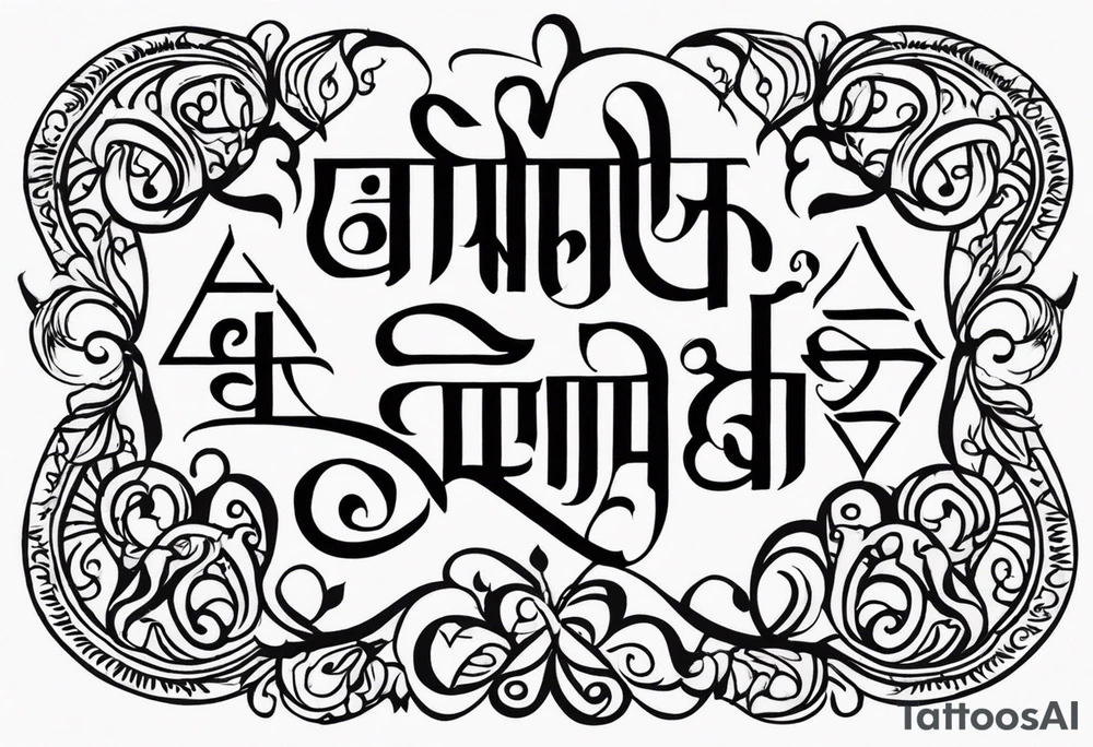 Tattoo ਨਿਰਭਉ ਨਿਰਵੈਰ written in Gurmukhi written text. Add symbols of fire and heart for strength and love tattoo idea