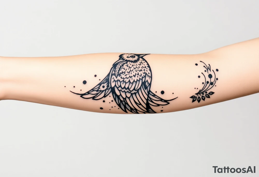 Nordic ornamental raven leg sleeve tattoo idea