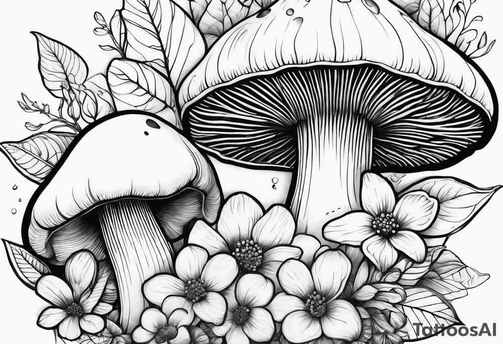 Flower and mushroom pattern tattoo idea