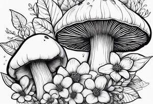 Flower and mushroom pattern tattoo idea