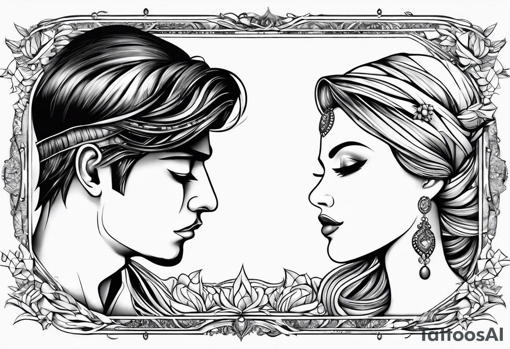 man and woman looking at each other with love tattoo idea