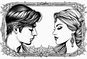 man and woman looking at each other with love tattoo idea