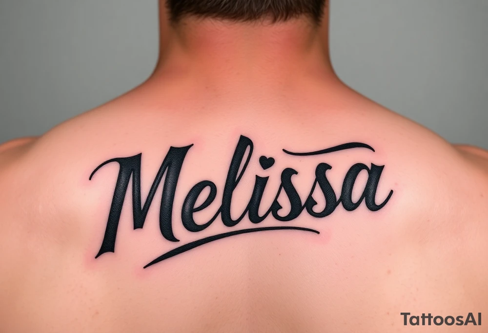 Melissa in 1 inch by 4 inch masculine lettering and bold tattoo idea