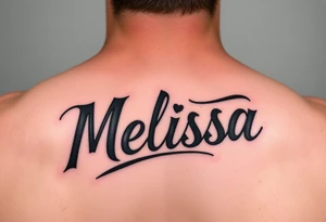 Melissa in 1 inch by 4 inch masculine lettering and bold tattoo idea