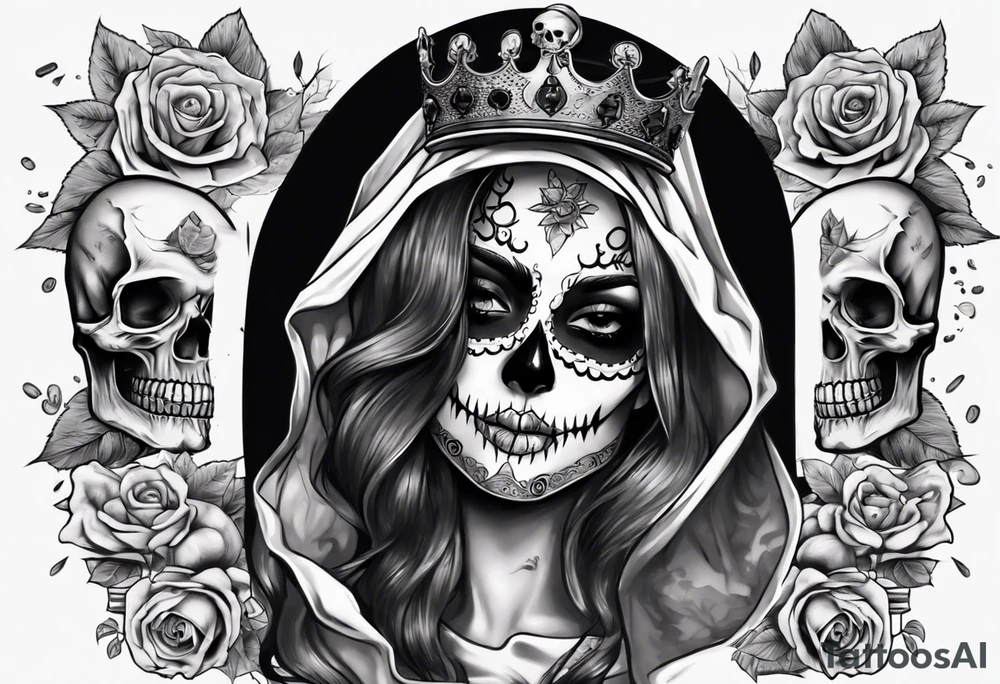 santa la muerta with money and crown
on the card tattoo idea