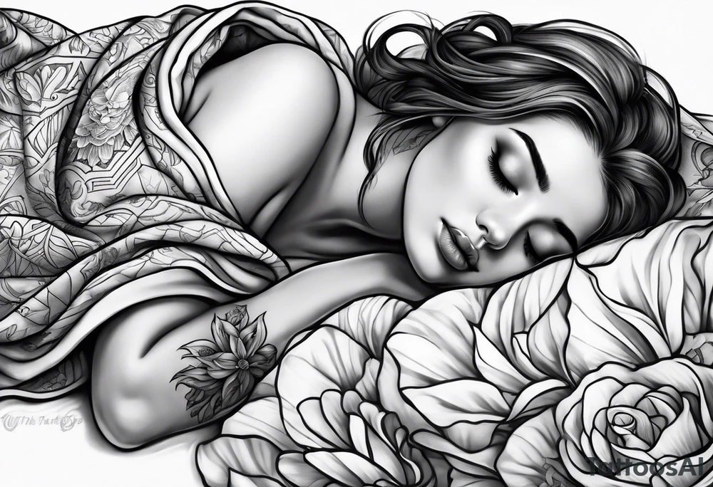 full body girl sleeping in blanket tattoo idea