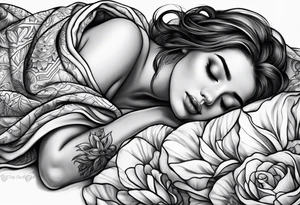 full body girl sleeping in blanket tattoo idea