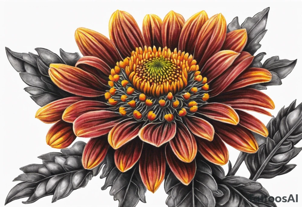 Powerful realistic Indian blanket flower tattoo idea