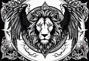 Ouroboros with in center a lion with burned wings tattoo idea