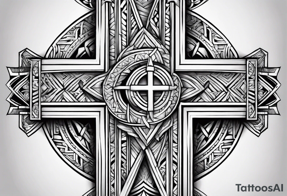 Samoan patterns surrounding a cross tattoo idea