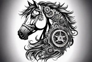 a horse head made out of gears. The horse's mane made out of rope tattoo idea