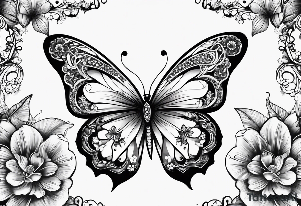 lace butterflies flowers full arm sleeve tattoo idea