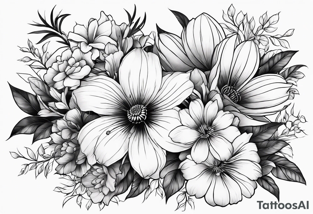 Majestic bouquet of japanese death flowers tattoo idea
