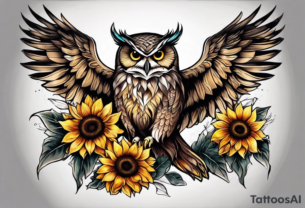 Sunflower and owl tattoo idea