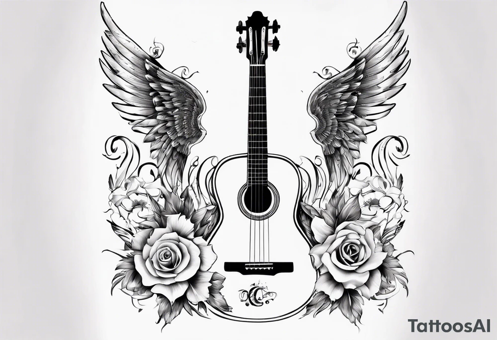 CROSSEED ACOUSTIC GUITAR AND VIOLIN WITH WINGS tattoo idea
