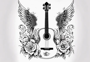 CROSSEED ACOUSTIC GUITAR AND VIOLIN WITH WINGS tattoo idea