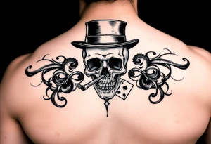 skull with top-hat,cigar in his mouth and playing cards. tattoo idea