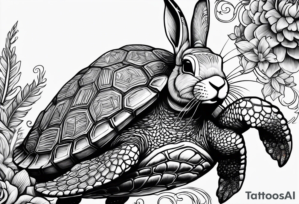Bunny on a sea turtle tattoo idea