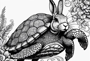 Bunny on a sea turtle tattoo idea
