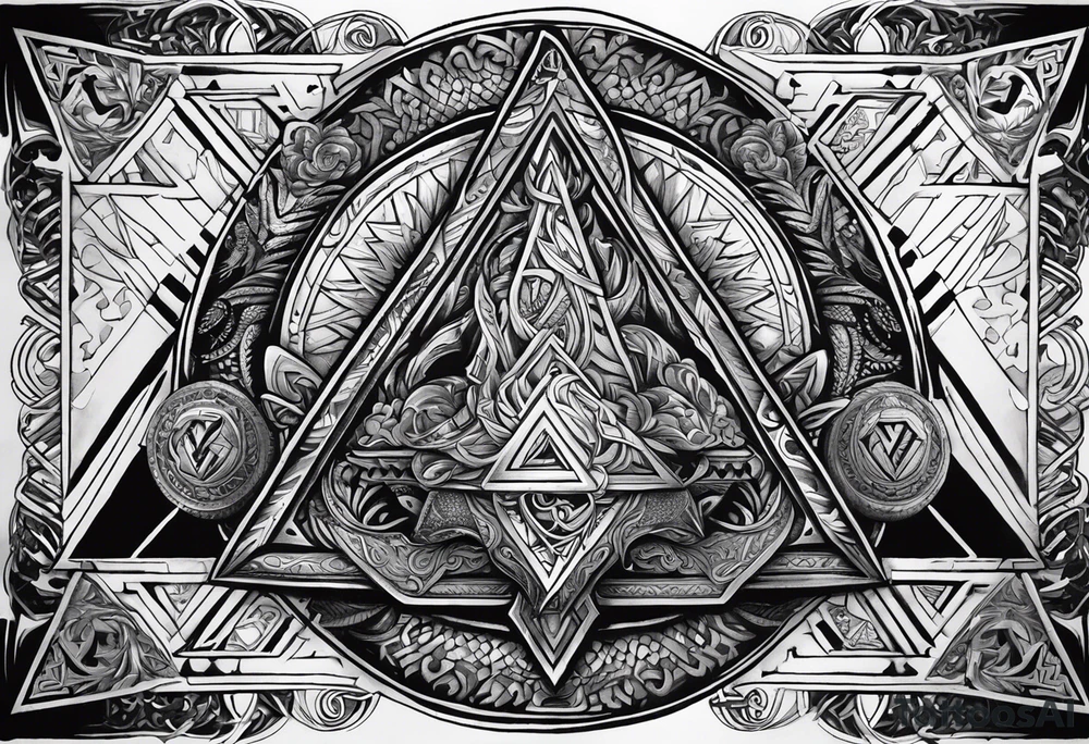 Valhalla sword shield axe Valknut fire tattoo idea