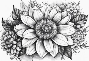 Cosmic space flowers tattoo idea