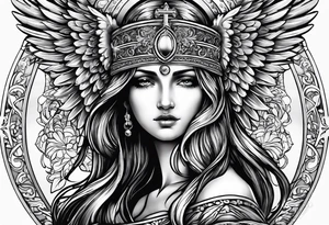 Guardian angel  Something religious and some women 
eyes too. 2012 wrote 
in Roman numbers tattoo idea