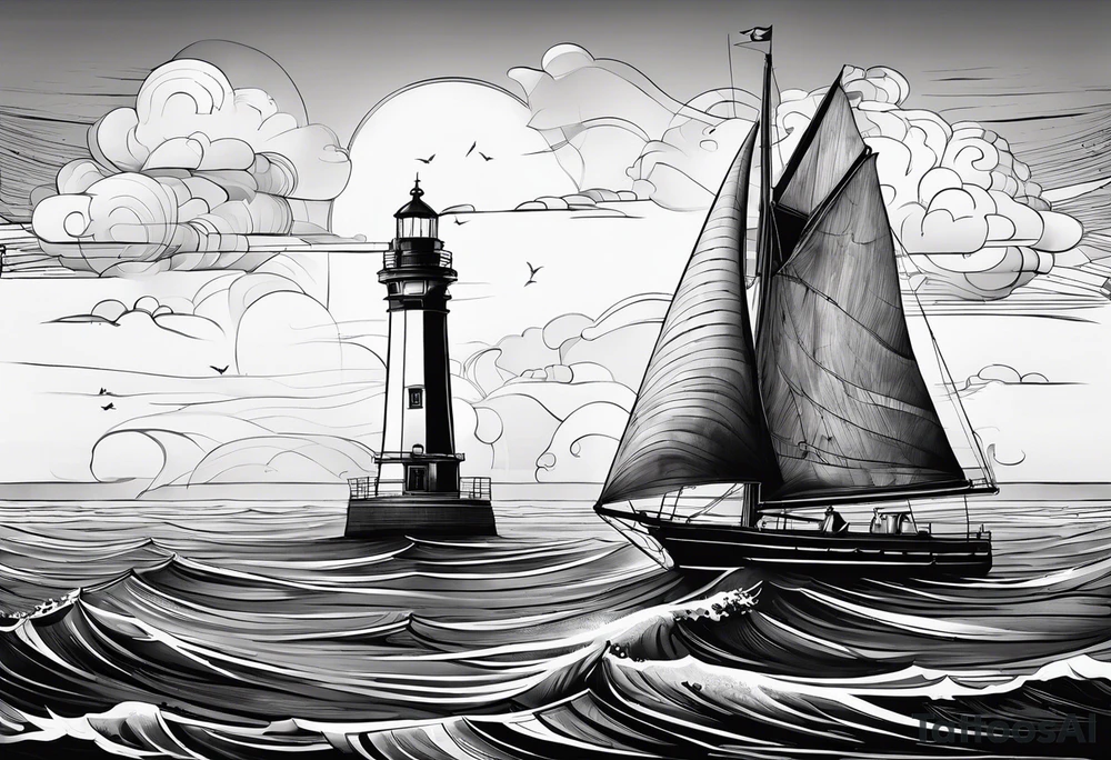voilier vue de face.phare maritime dans le voilier servant de mat pour les voiles. tattoo idea
