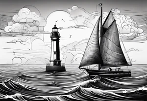 voilier vue de face.phare maritime dans le voilier servant de mat pour les voiles. tattoo idea