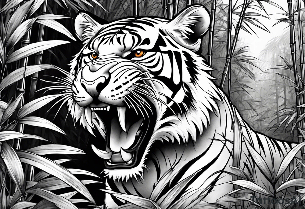 snarling Tiger in bamboo forest tattoo idea