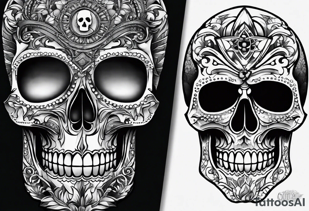 Two 1911 facing away from each other that together create a terrifying skull. tattoo idea