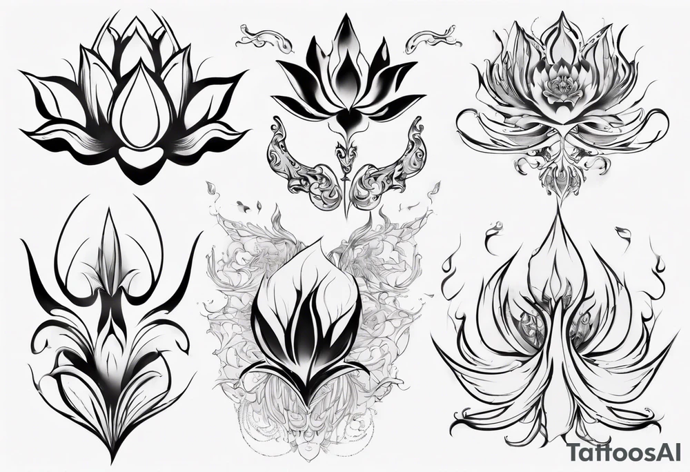 Lotus flower with phoenix tattoo idea